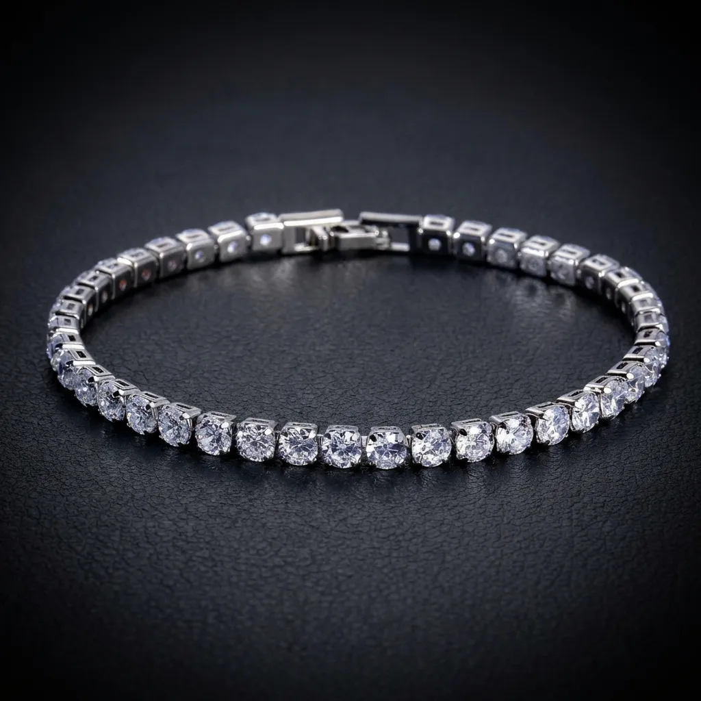 JiStones Signature 4mm Cubic Zirconia Tennis Bracelet | Iced Out Silver Finish Diamond White-17cm (6.7 in)