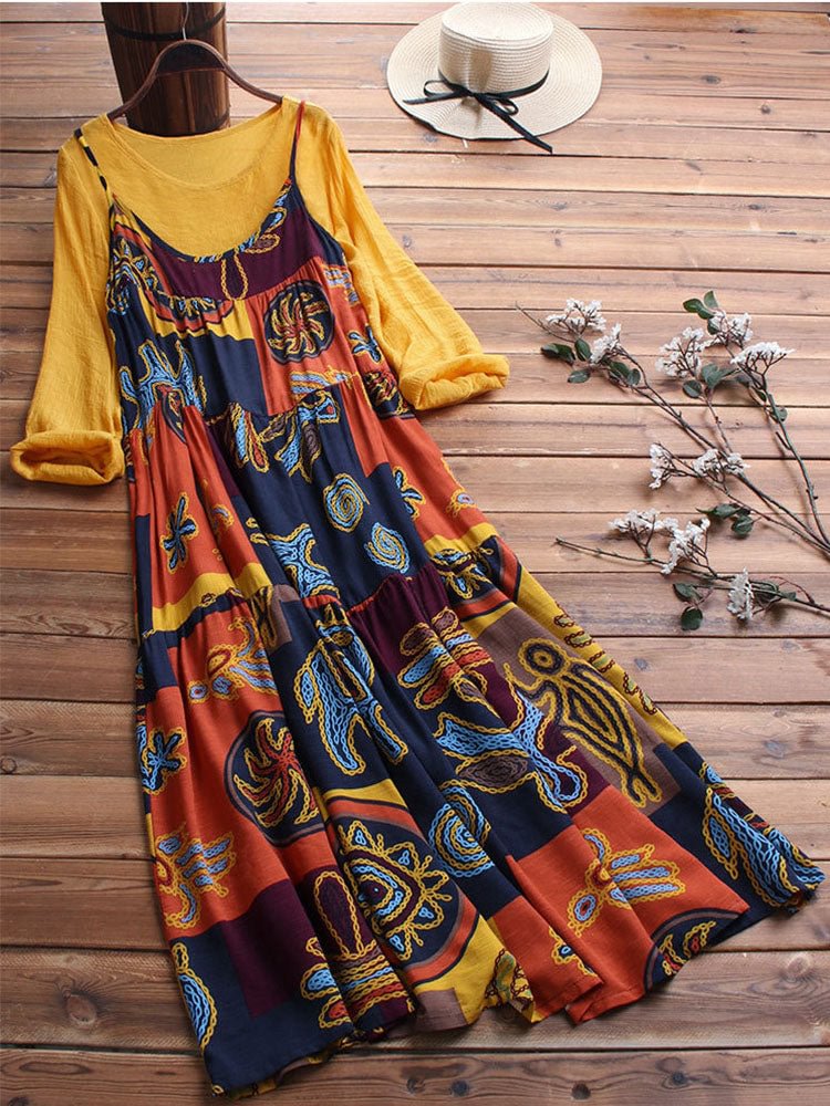 Ethnic Cozy Floral Two Pieces Set Dress