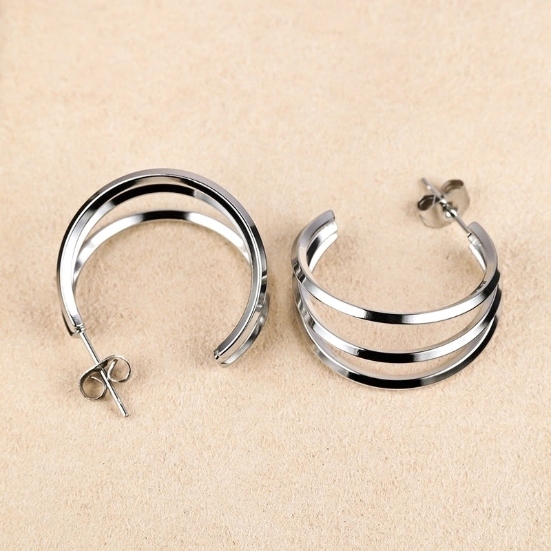 1 Pair Minimalist Geometric Polishing Hollow Out 201 Stainless Steel 18K Gold Plated Ear Studs