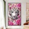 Wei&szlig;er Tiger und Blumen - Rundbohrer Diamantmalerei - 40*70cm (gro&szlig;e Gr&ouml;&szlig;e)