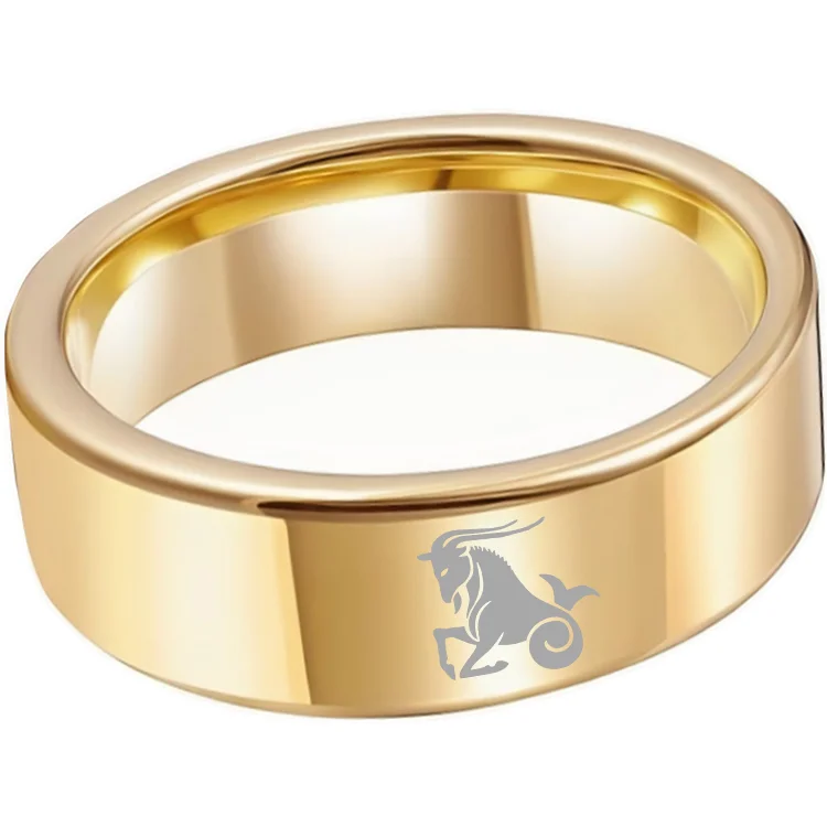 Men Women Gold Capricorn Tungsten Carbide Rings Couple Wedding Band Flat Comfort Fit 4MM 6MM 8MM Width