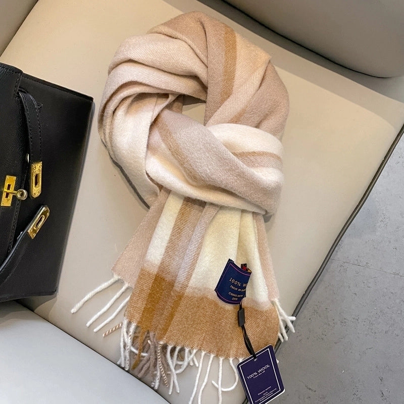 100% Wool Scarf Men’s Winter Cashmere New Red Gift Box Packaging Gray Men’s Plaid Scarf