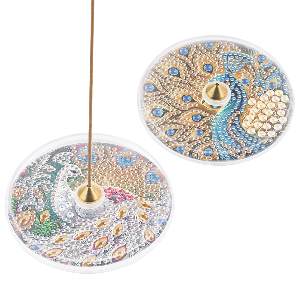 2Pcs Acrylic Special Shaped Peacock 5D DIY Diamond Painting Incense Stick Holder