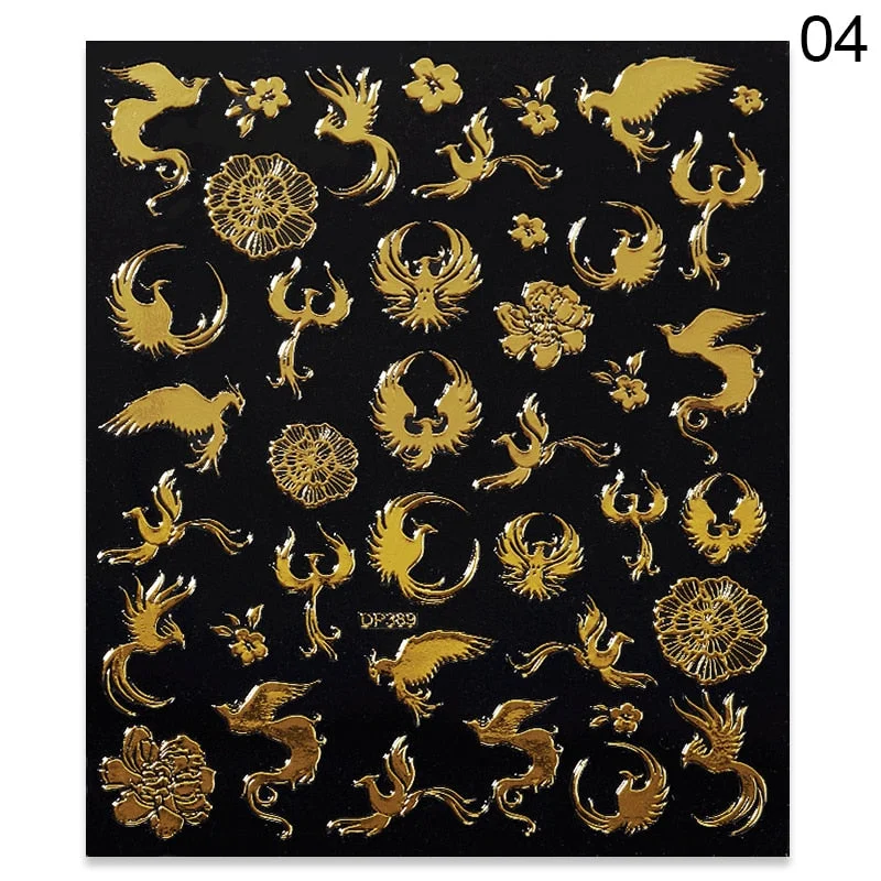 1 Sheet 3D Nail Sticker Gold Colorful Snake Rose Pattern Transfer Decals Sliders For Nails DIY Nail Art Decoration Manicures