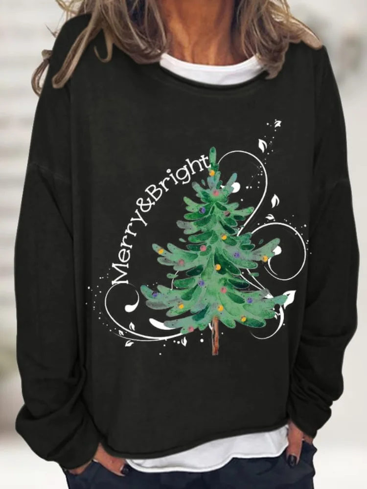 Wearshes Merry And Bright Print Loose Crewneck Sweatshirt