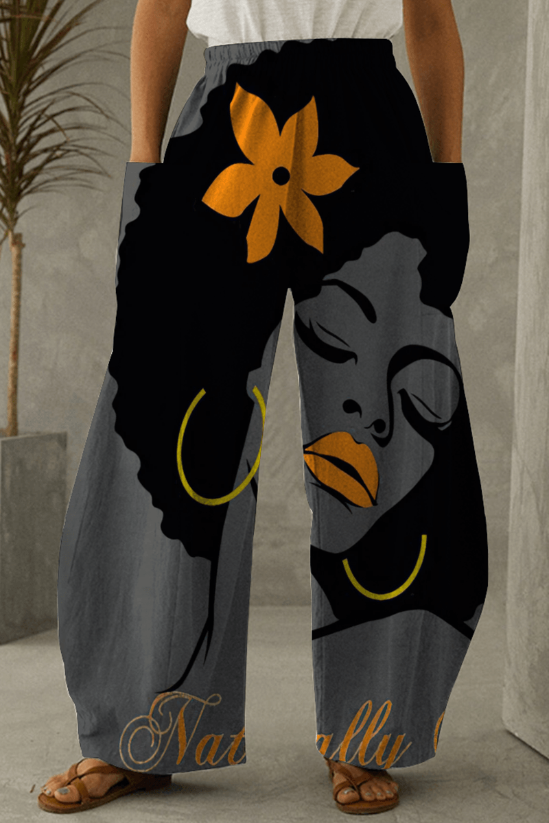 Plus Size African Print Comfort Pants-Grey