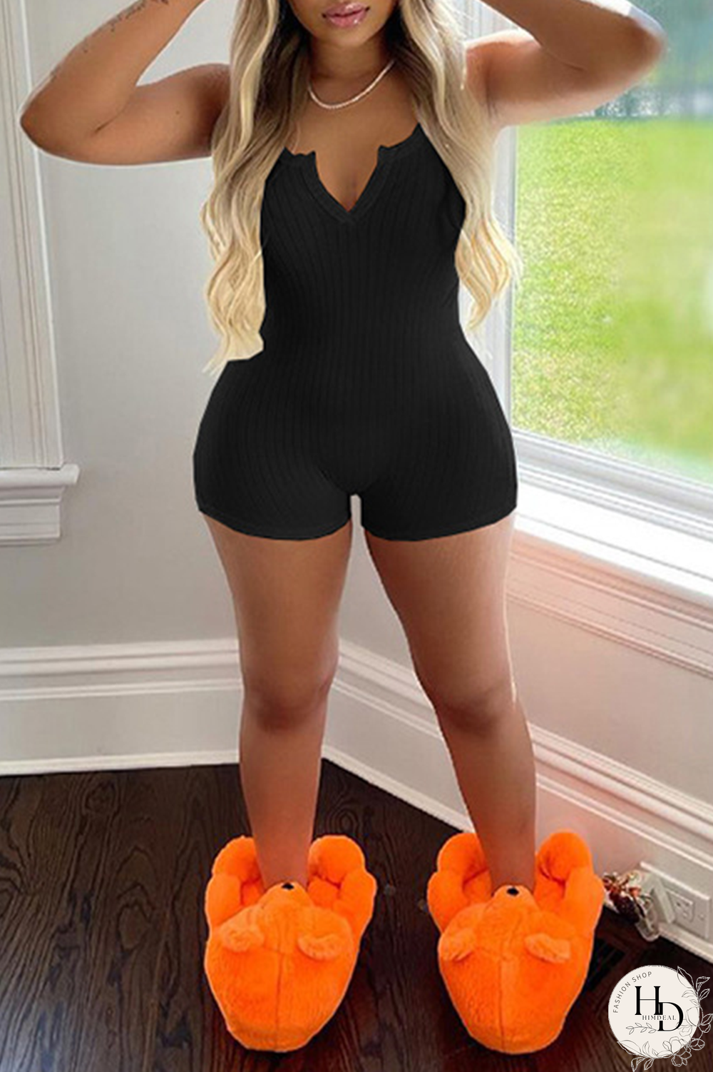 Black Sexy Solid Split Joint V Neck Skinny Jumpsuits