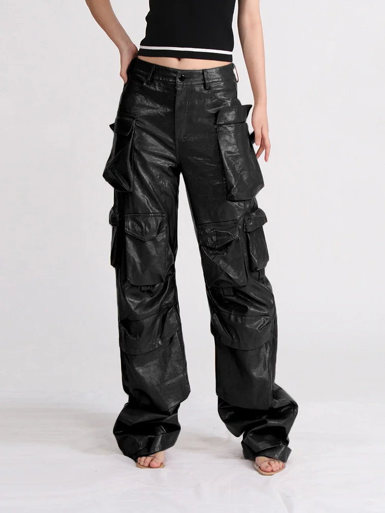 Personalized Loose Multi-Pocket Leather Pants