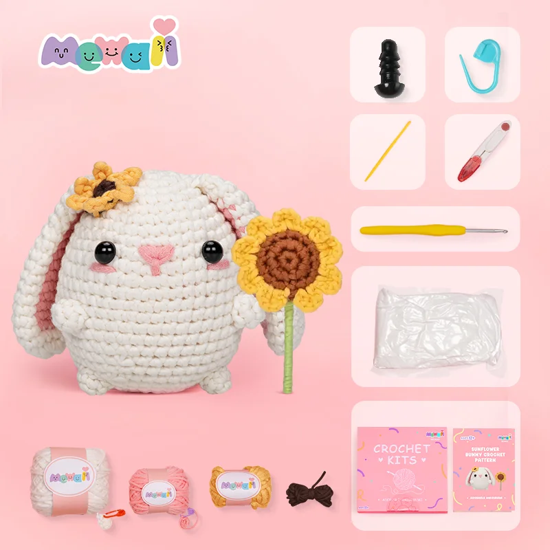 MeWaii® Crochet Kit Crochet Flowers and Potted Plants Animal Kits with Easy Peasy Yarn