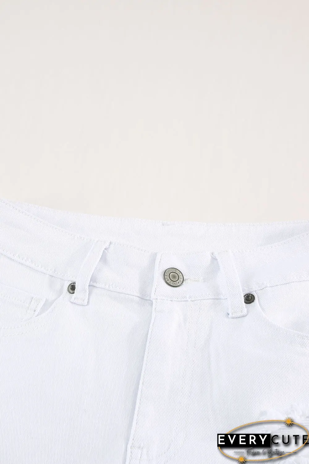 White Rolled-up High Waist Distressed Denim Shorts