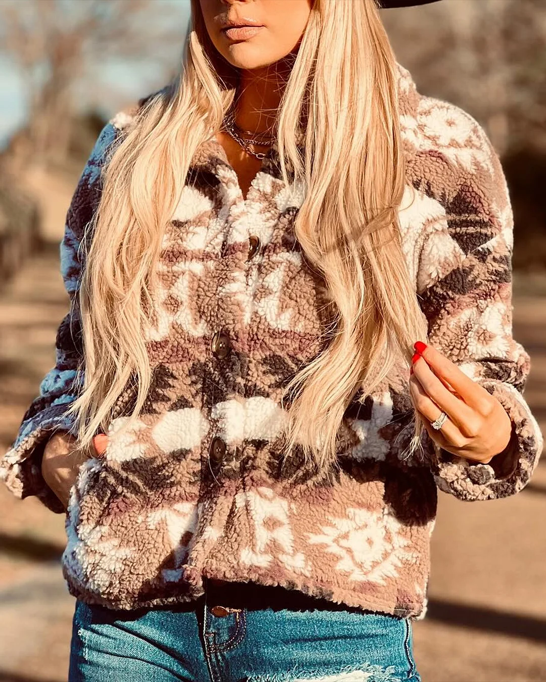 Women's Lapel Button Print Jacket