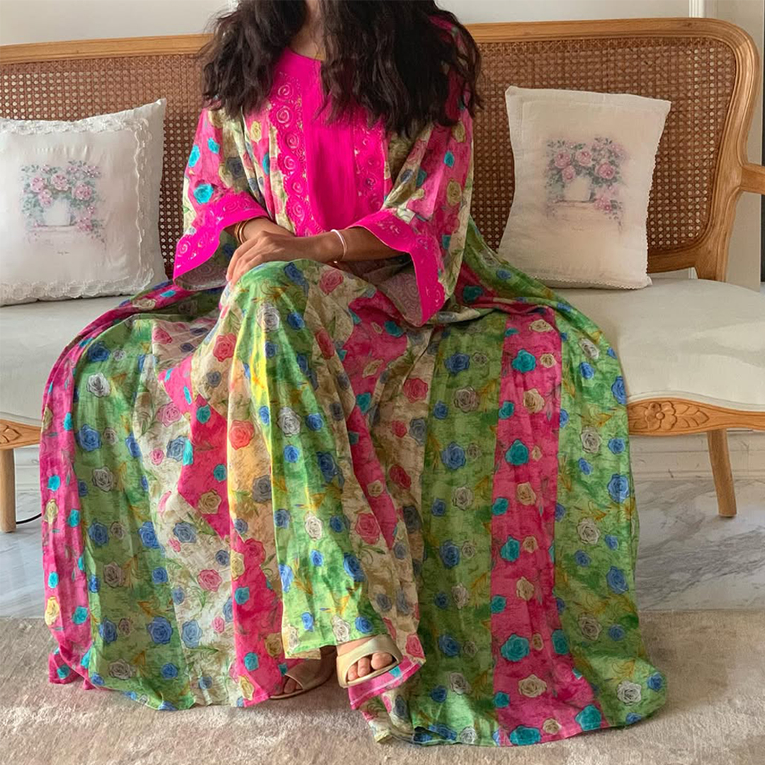 Women's Middle Eastern Vertical Floral Print Jalabiya