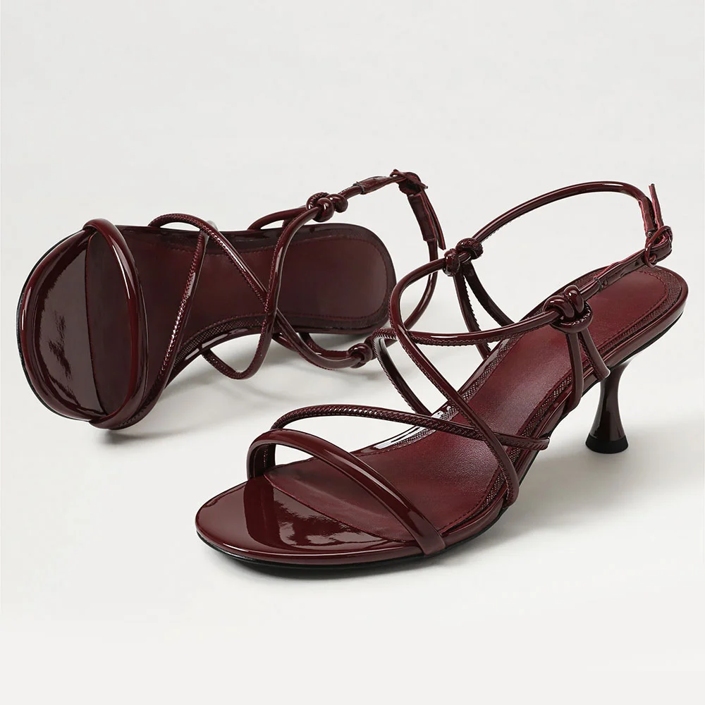 Chic Round Toe Cross Strap Buckle Knot Women's Sandals in Maroon
