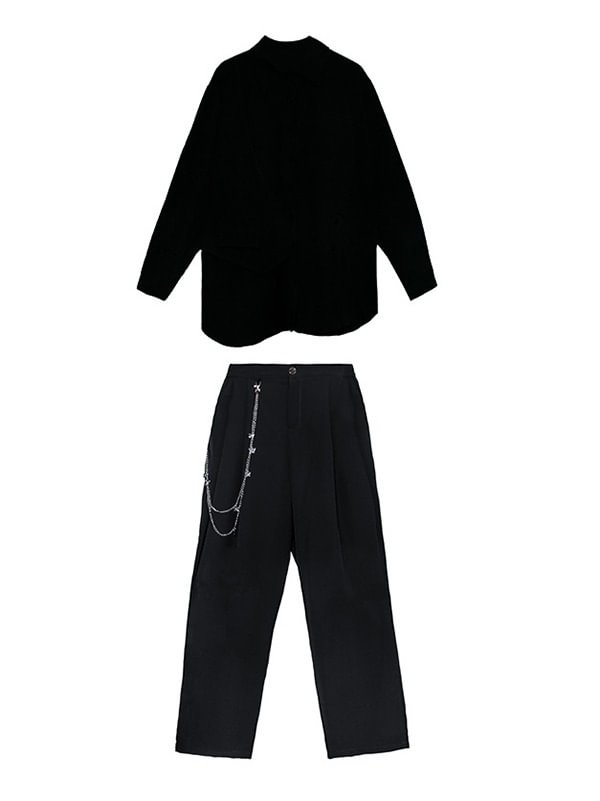 Original Solid Blouse Tops+Pants Suits