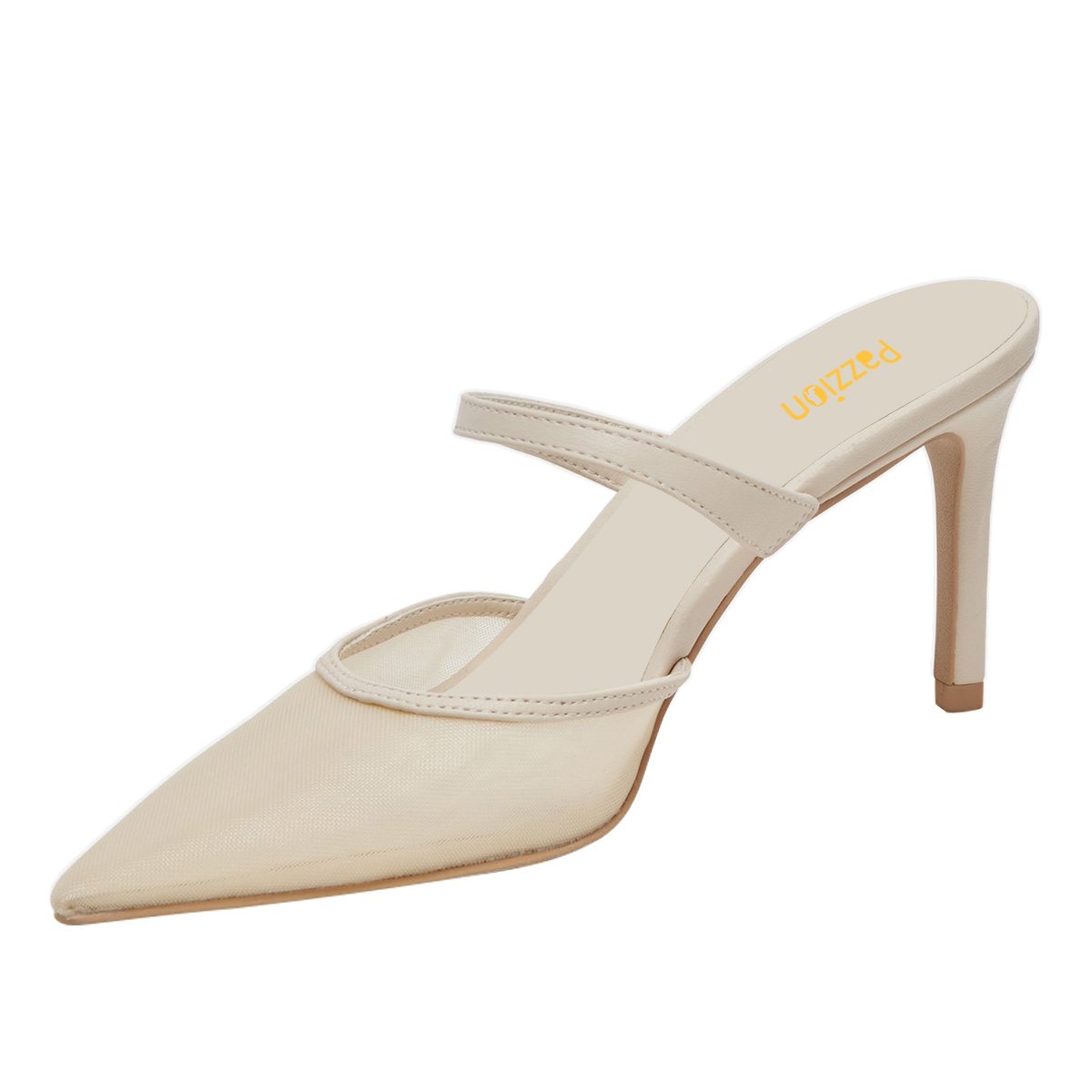 Ivory Mesh Slip-On Stiletto Heel Mules for Women with pointed Toe Nicepairs