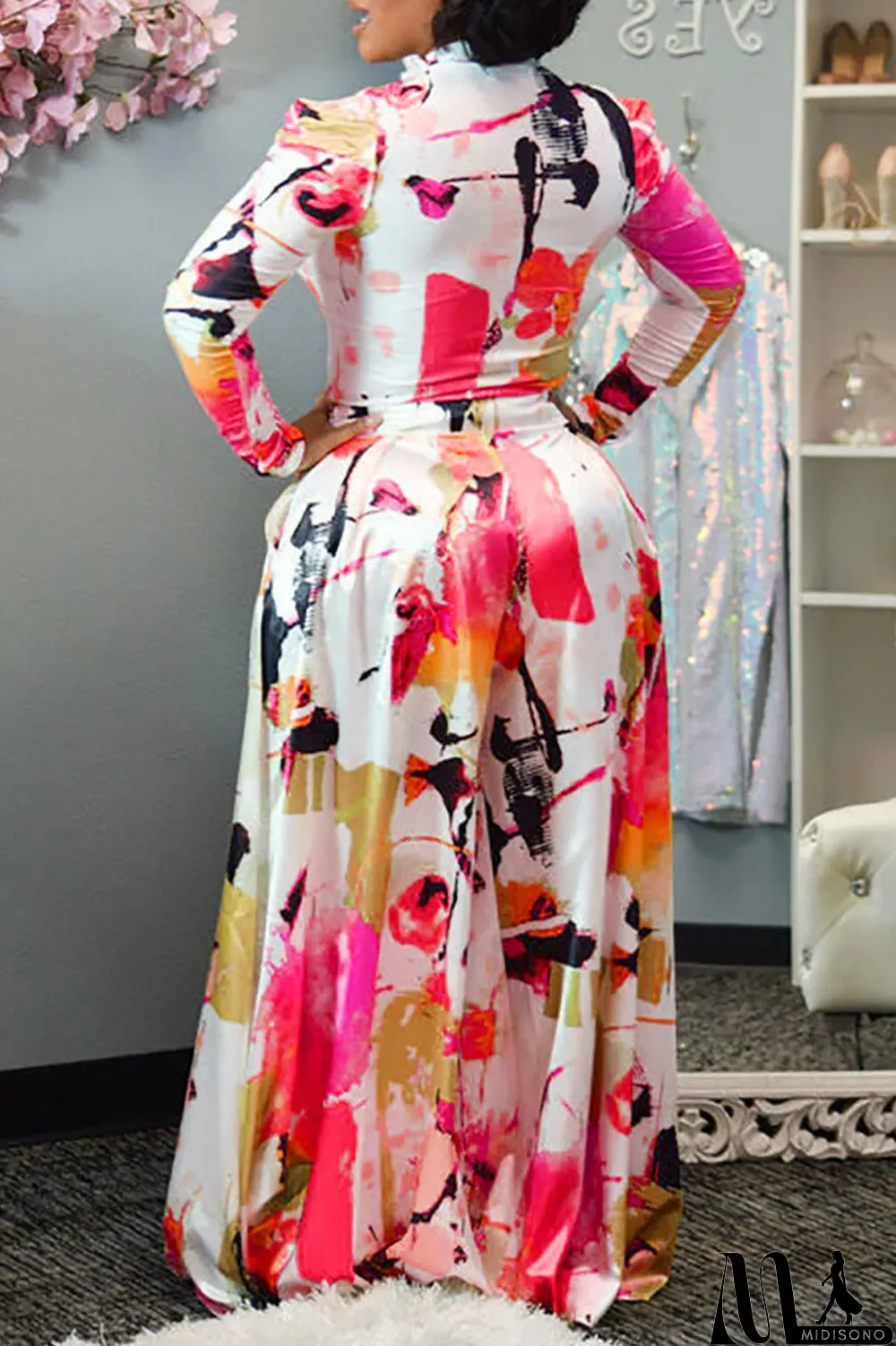 MidiSono - Purple Casual Print Split Joint Half A Turtleneck Long Sleeve Two Pieces