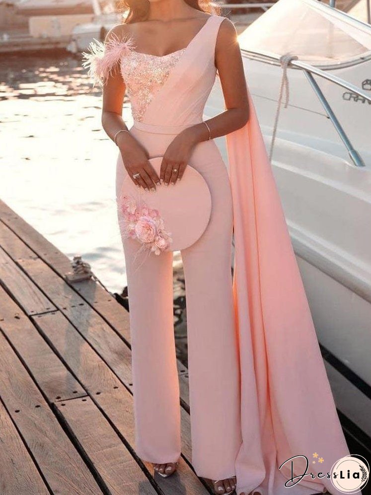 Jumpsuits Feather Sequin Tube Top Irregular Jumpsuit for Women