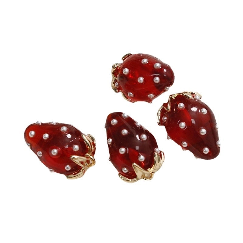 1 Piece 17*24mm Alloy Resin Pearl Strawberry Pendant Jewelry Accessories