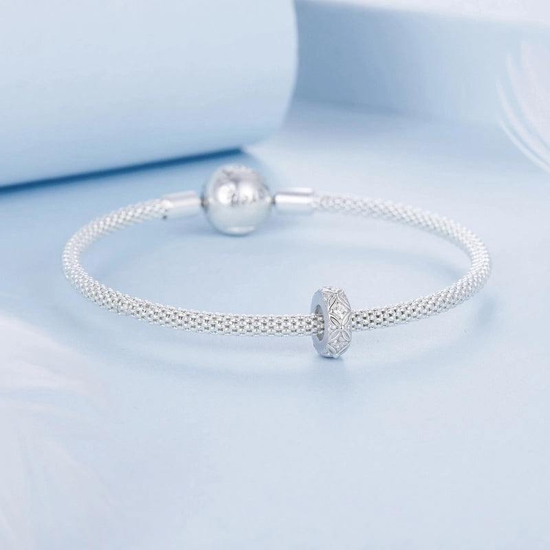 Aifule Retro Embossed Pattern Silicone Spacer Beads S925 Sterling Silver DIY Classical Bracelet Positioning Bead Ornament