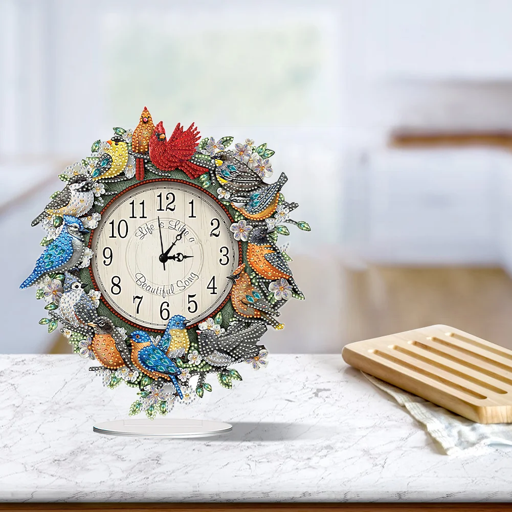 DIY Bird Garland Special Shape Acrylic Diamond Painting Clock Art Craft