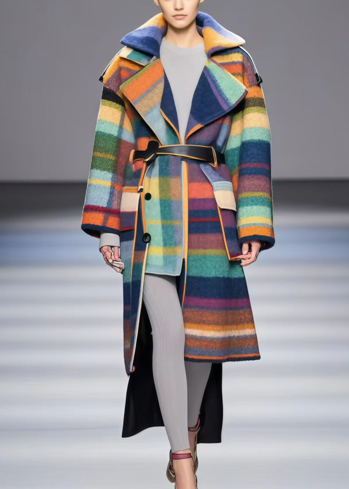 VCSHOES Rainbow Asymmetrical Design Woolen Trench Fall