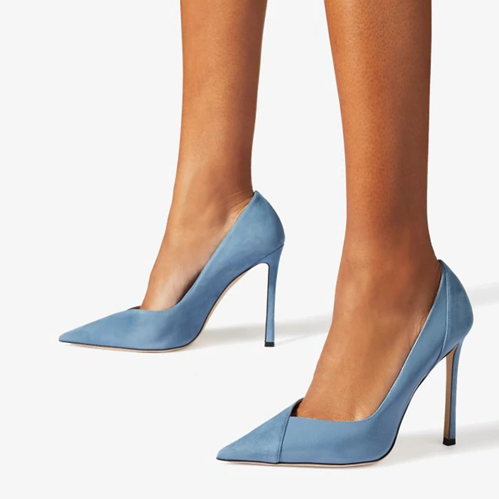 Blue Vegan Suede Closed Toe 4'' Stiletto Heel Pumps Nicepairs
