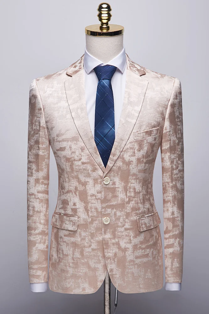 Elegant Pink Printed Prom Outfits For Guys Champagne With Notched Lapel | Ballbellas Ballbellas