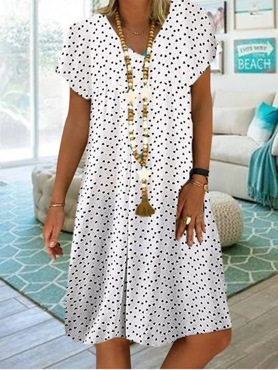 Women's Hearts Printed Short Sleeve V-neck Midi Dress