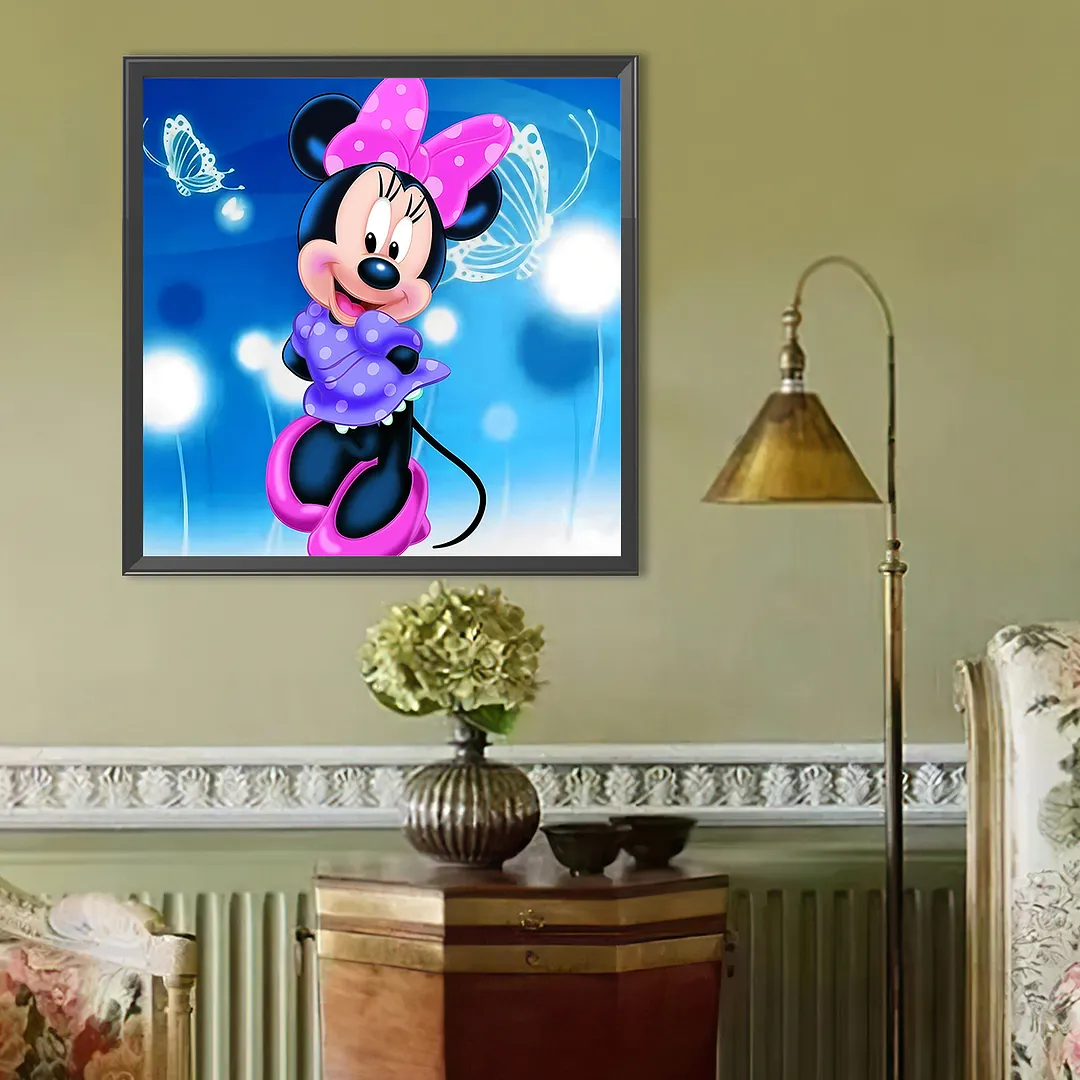 Mickey Mouse Cartoon Figure Full DIY 5D Round Drill Diamond Dots Paintings Picture Arts Craft for Adults Beginner Home Wall Decor Diamond Crystal Rhinestones Painting Kits 15.75 X15.75 in