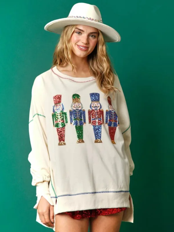 Christmas clothing women's Christmas sequined sweatshirt Flusfy
