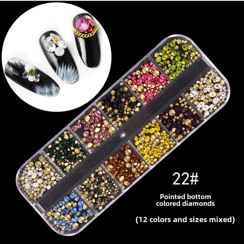 Nail Jewelry Rhinestone Flat Bottom Drill Hollow Nail Stick Drill Sequins Colored Diamond Flat Bottom Pearl Shell Japanese Series