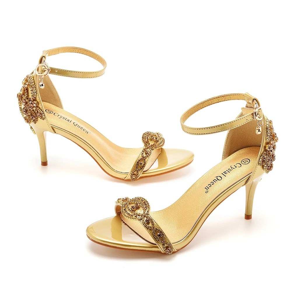 Breakj Breakj Shallow Word With A Golden Diamond High-Heeled Sandals Fine Heel With A Buckle Ball Ball Shoes
