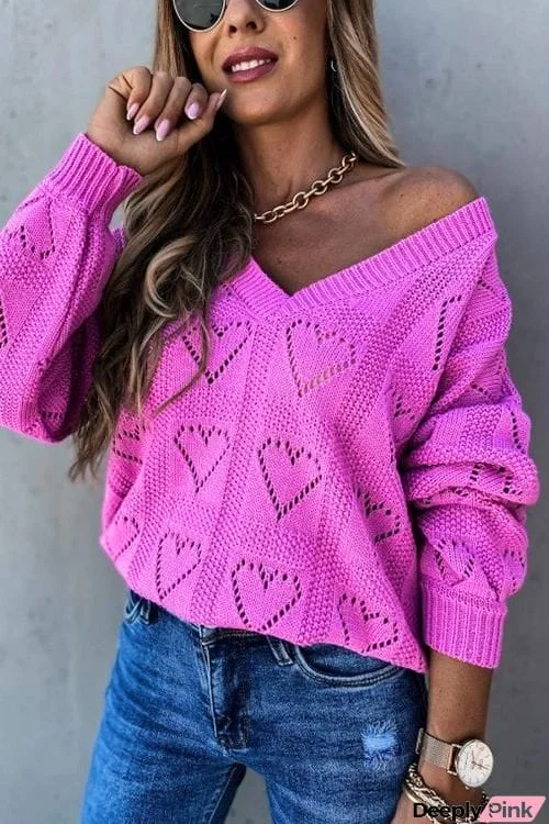 Heart Hollow V Neck Sweater