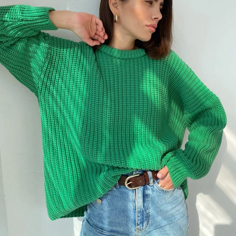 UForever21 Women's Knitted Thicken Pullovers Sweater Autumn Winter Oversize Sweater Women Long Sleeve Casual Solid Green Sweaters Female