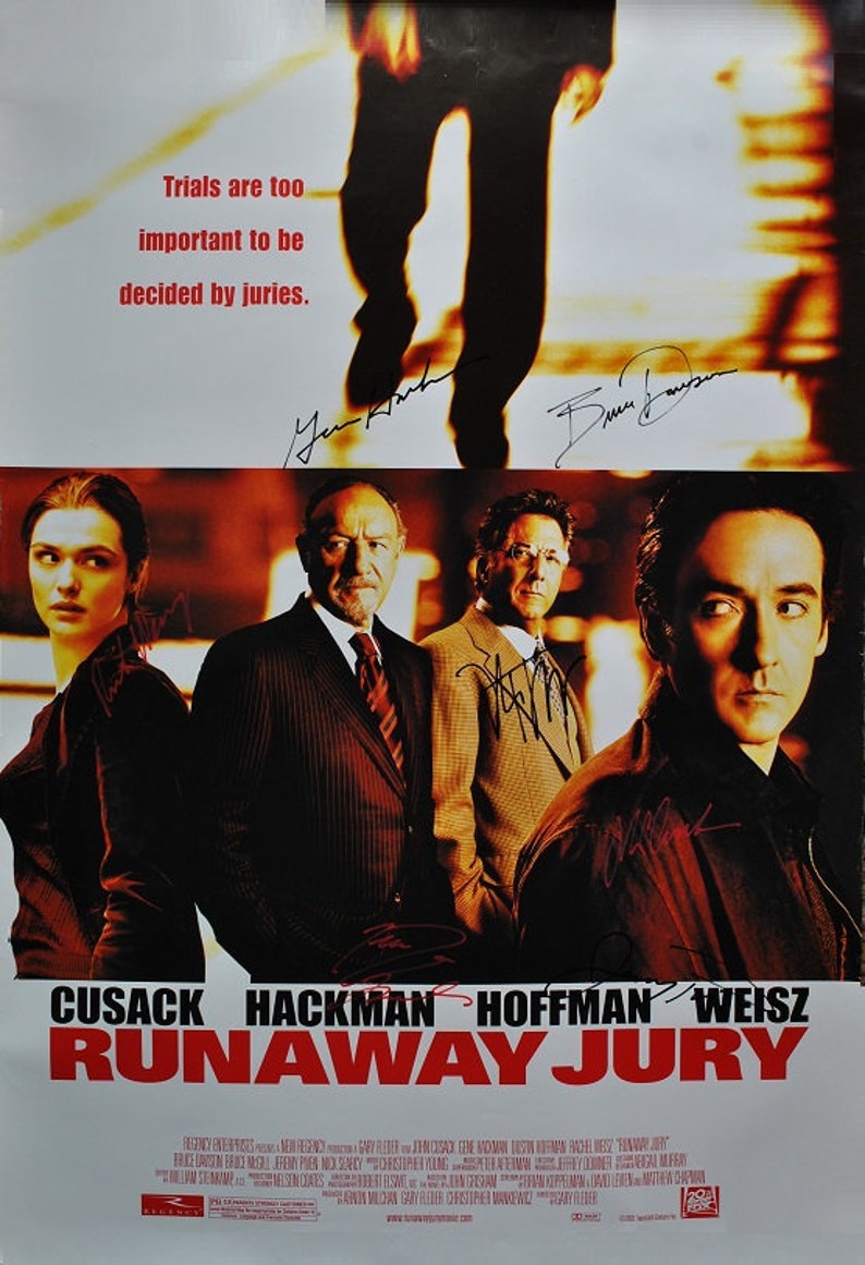 RUNAWAY JURY CAST Signed Poster x7 John Cusack, Gene Hackman, Rachel Weisz, D. Hoffman, J. Piven, B. Davison, J. Beals 27x 40 wcoa