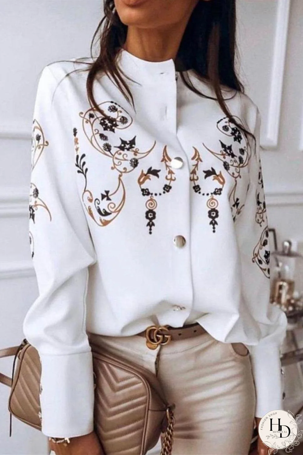 Printed Long Sleeve Casual Blouse