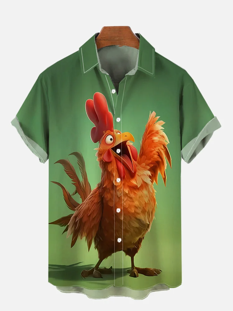 Men's Hawaiian Attractive Chicken Hello Print Shirt PLUSCLOTHESMAN