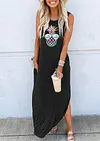 Colorful Pineapple Glasses Pocket Maxi Dress - Black