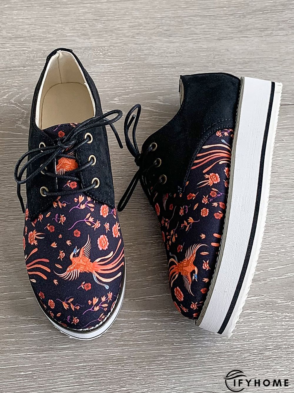 Floral Printed Patchwork Lace Up Shoes | IFYHOME