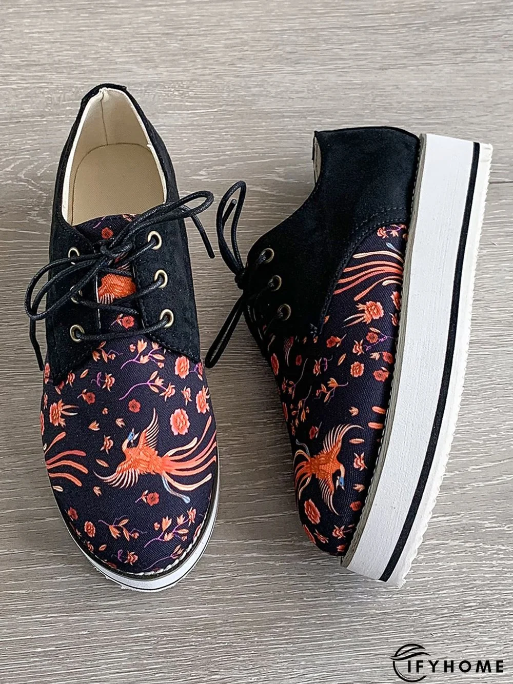 Floral Printed Patchwork Lace Up Shoes | IFYHOME