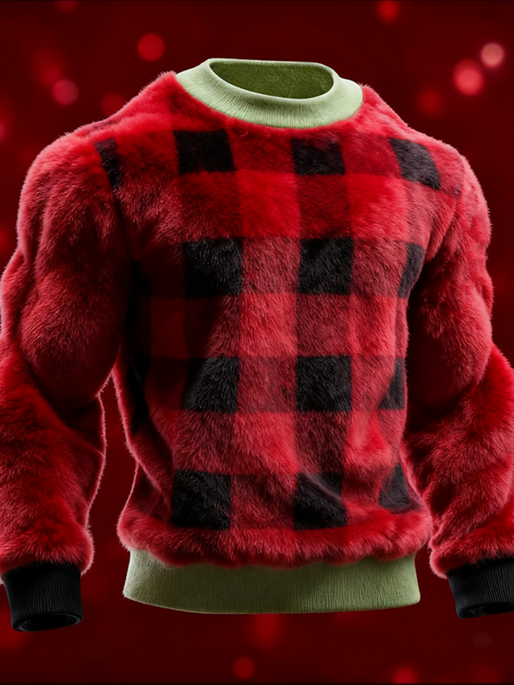 Christmas Retro Checkered Men's Flannel Sweatshirt elevenforest