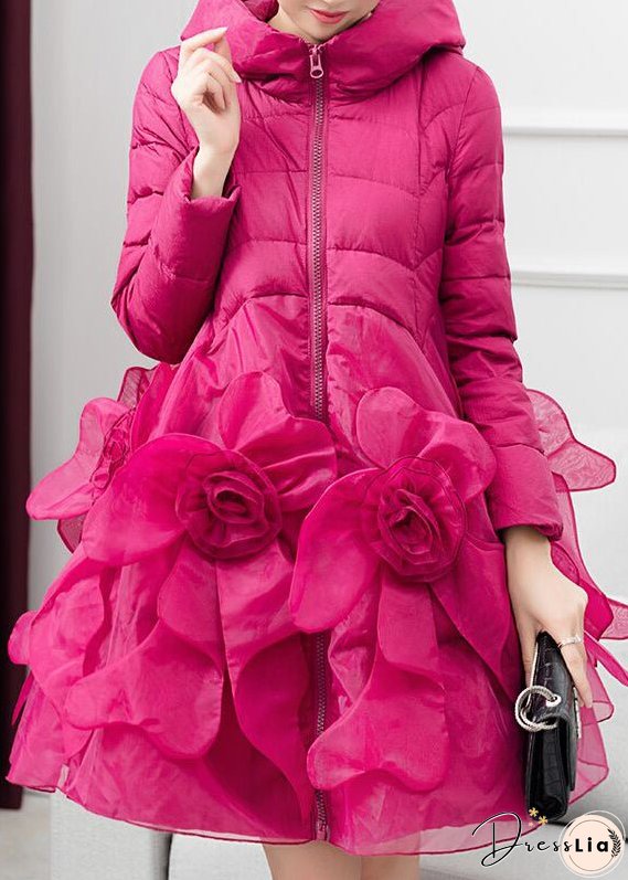 Italian Rose Hooded Pockets Floral Patchwork Duck Down Winter Coats