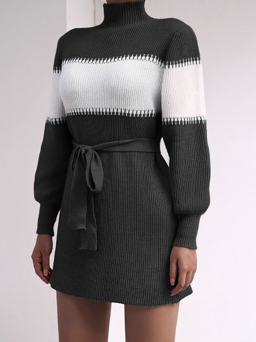  thdmladies Casual Color-block Knitted Dress thedmladies