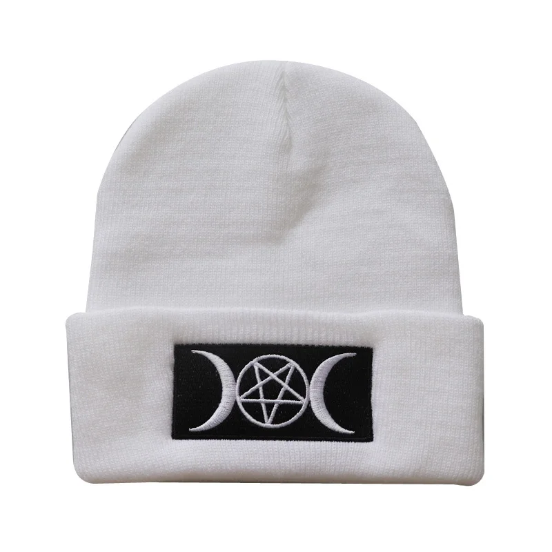 Goth Beanie Embroidered Knit Hat Wicca Warm Pullover Hip Hop Hat Wool Hat