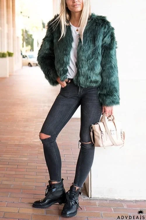 Faux Fur Long Sleeve Short Coat