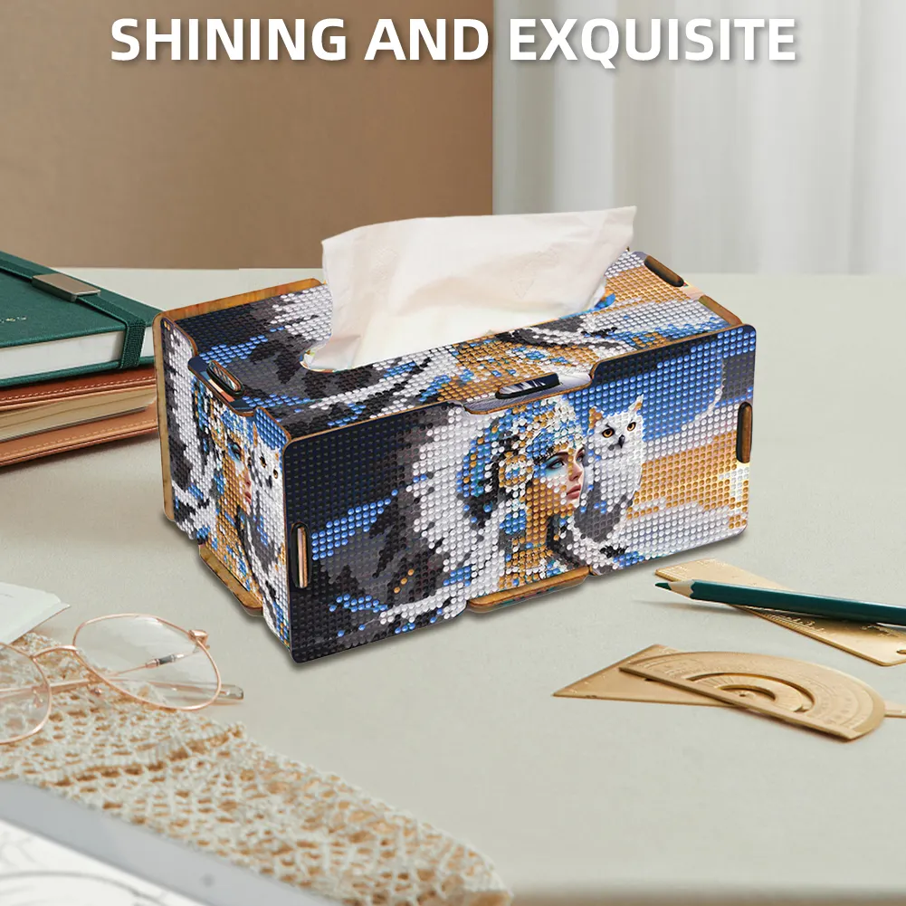 Owl Indian Diamond Painting Tissue Box Wooden Diamond Art Tissue Storage Box