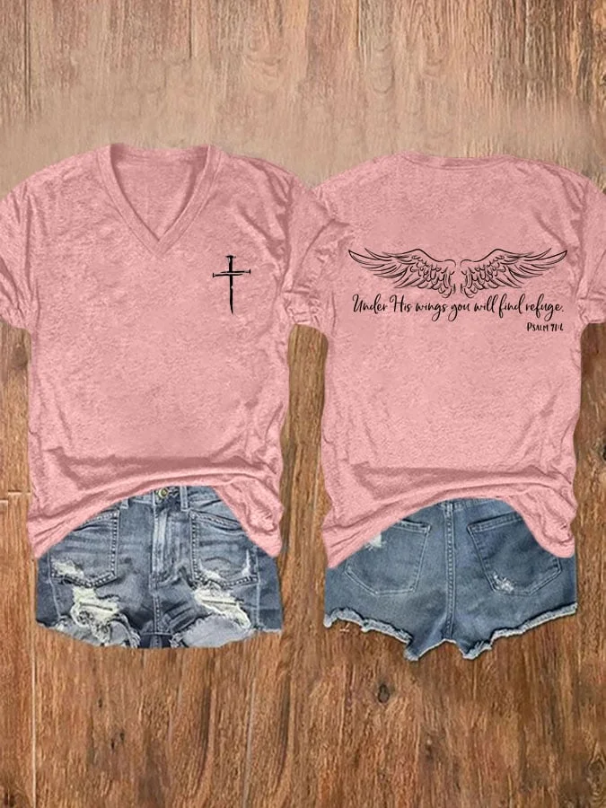 Women's Under His Wings You Will Find Refuge Print Short Sleeve T-Shirt socialshop