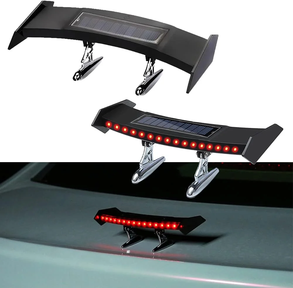 Mini Spoiler Auto Car Tail Decoration Spoiler Wing Carbon Fiber Can be luminous solar charging Punch-free tail light