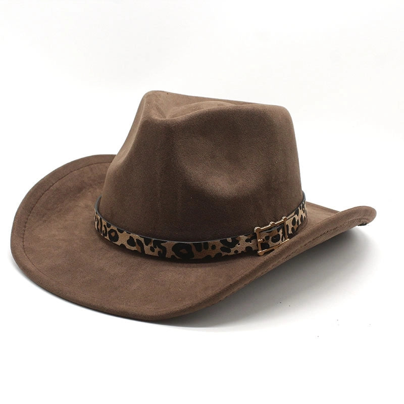 New Ethnic Suede Hat Leopard Belt Men Women Couple Hat Western Denim Top Hat