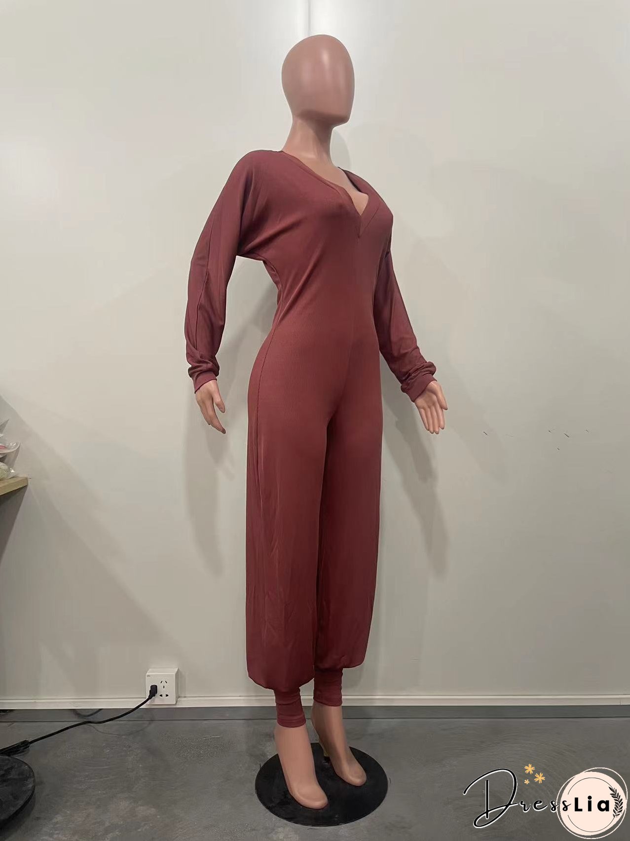 Women Ribbed Solid Patchwork Jumpsuit